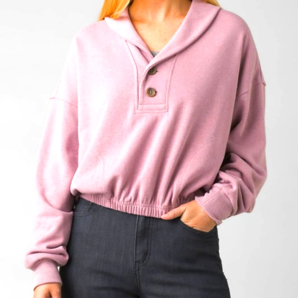 NWT Prana Cozy Up Michie Top Hemp Cropped Sweatshirt Soft Musk Heather XL